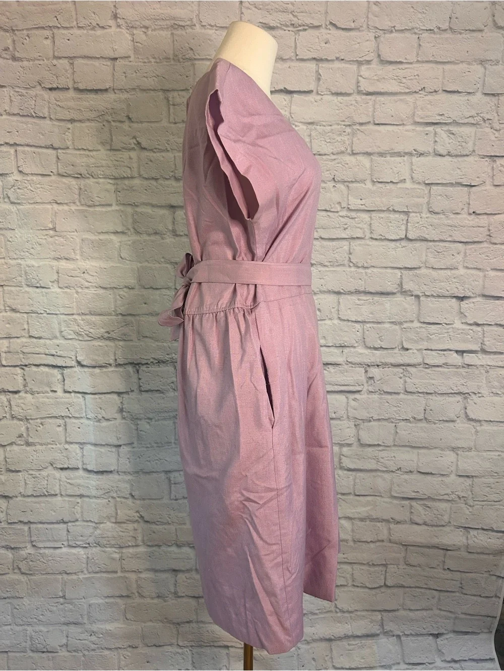 Vintage Lavender Dress w Belt Criss Cross Neckline Pleated Dapper Pinup Twee
